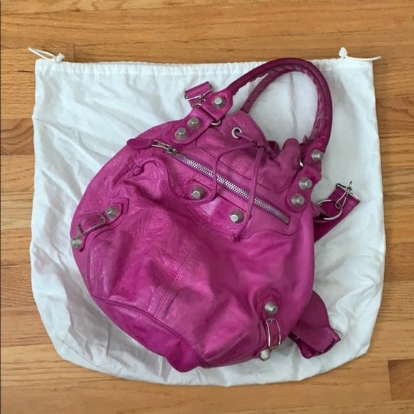 BALENCIAGA [magenta pink pompon large bucket bag] - Picture 1 of 8
